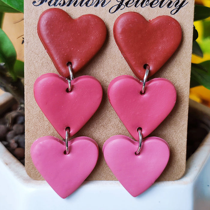 Handmade Heart-shaped Gradient Color Love Soft Ceramic Earrings