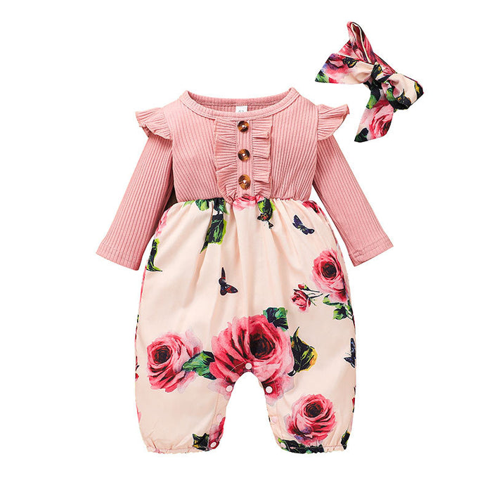 Baby Girls Printed Pink Jumpsuit