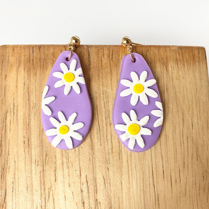 Taro Purple Ice Cake Color Daisy Flower Soft Pottery Earrings