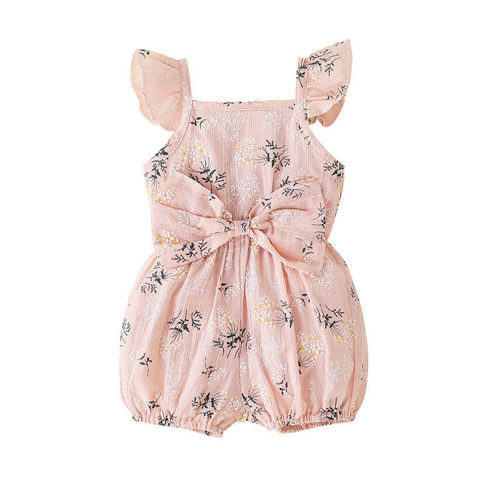 Baby Summer Suspender Bow Floral Jumpsuit