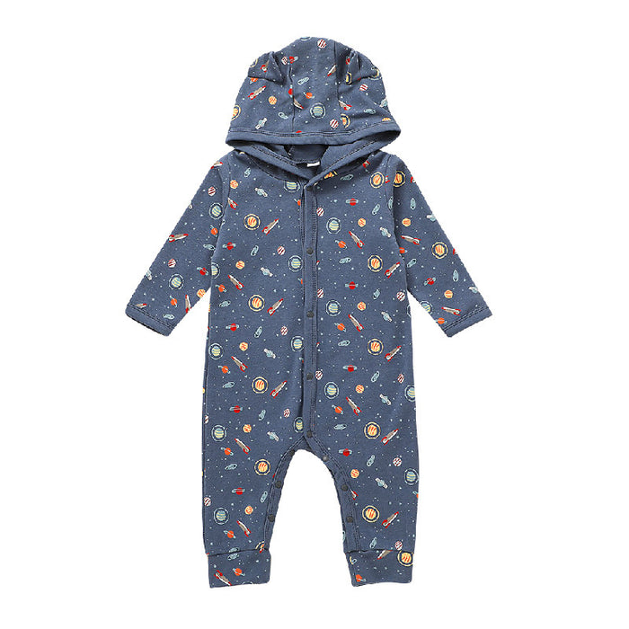 Baby Cartoon Hooded Clothes Space Pattern Jumpsuit