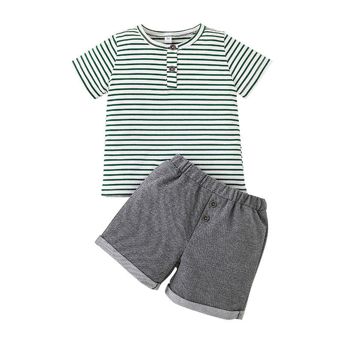 Summer Stripe Boys' Casual Short Sleeve T-Shirt Set