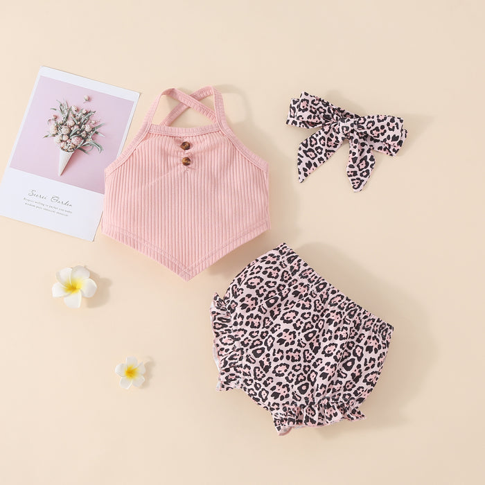 Girls' suspender printed Shorts Set