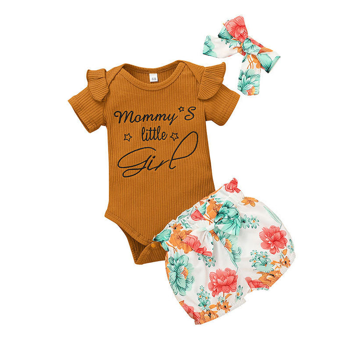 Infant Floral Jumpsuit + Shorts + Headband Set