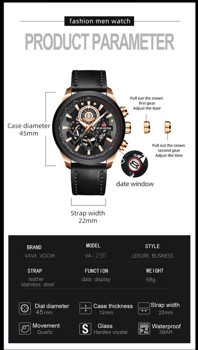 Business Men's Non-Automatic Mechanical Multi-Function Watch Sports Luminous Calendar Belt Watch