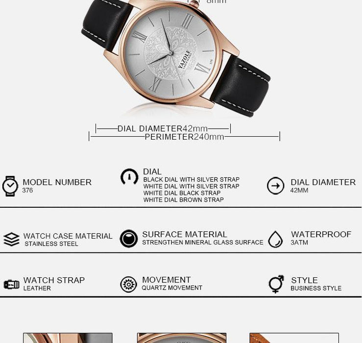 Mens Watches Top Brand Luxury YAZOLE Business Ultra-thin Fashion Male Clock