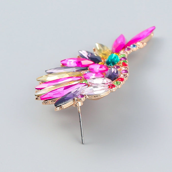 Women's coloured Rhinestone Fan-shaped Wing Earrings