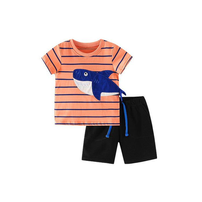 Boys' suit animal cotton shorts short sleeved two-piece Pullover