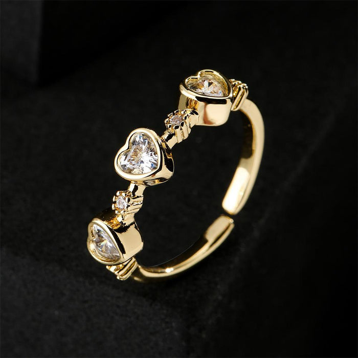 Gold Color Zircon Heart Geometric Open Women's Ring