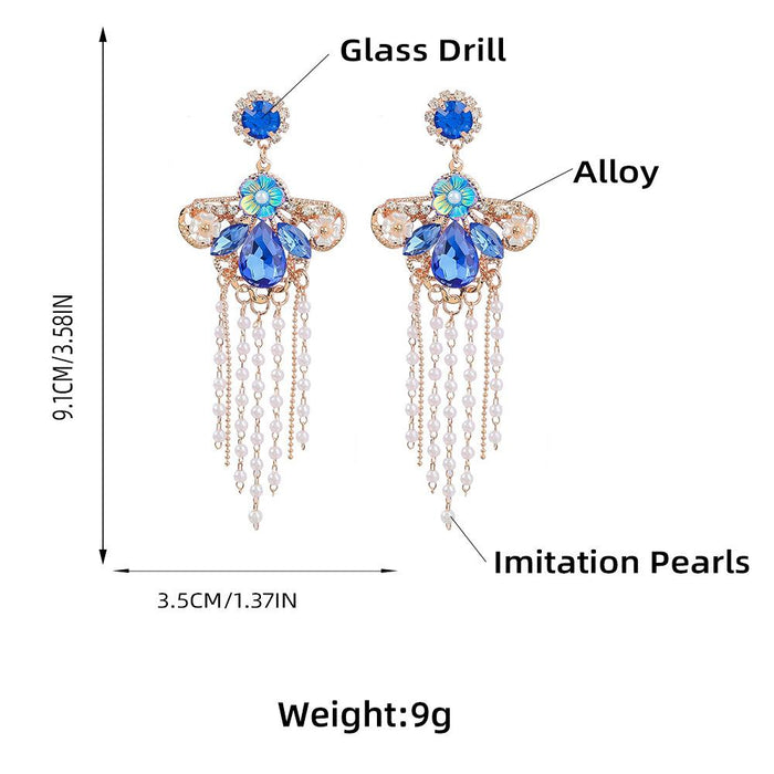 Large coloured Rhinestone Tassel Drop Earrings