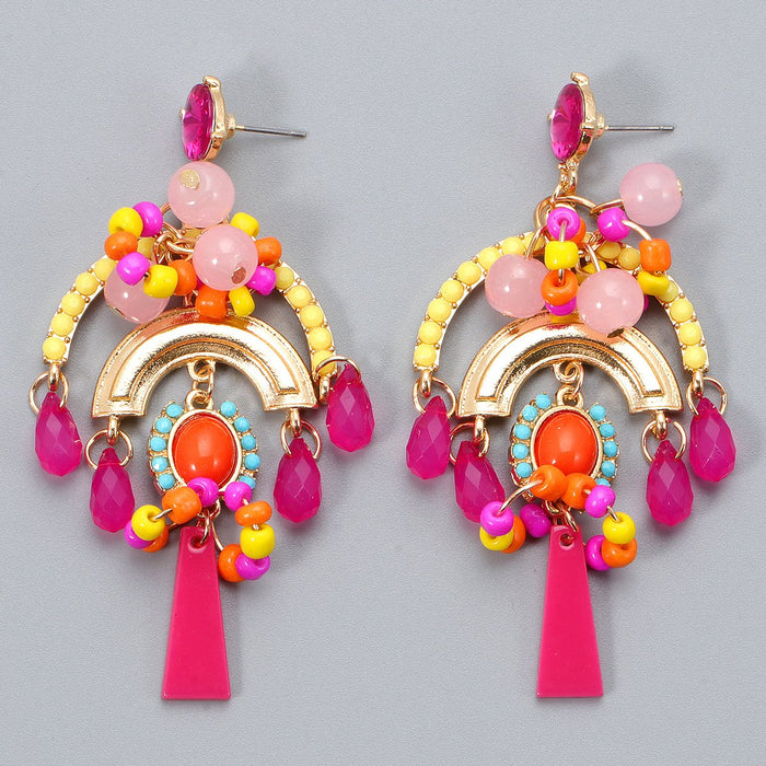 New Style Temperament Long Flower Colored Ethnic Women's Earrings