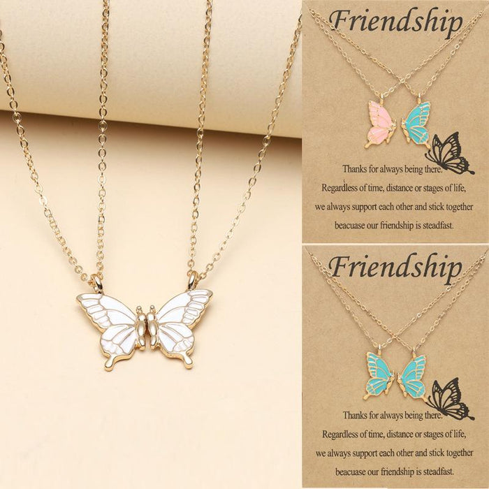 Colorful Butterfly Good Friend Magnet Set Necklace