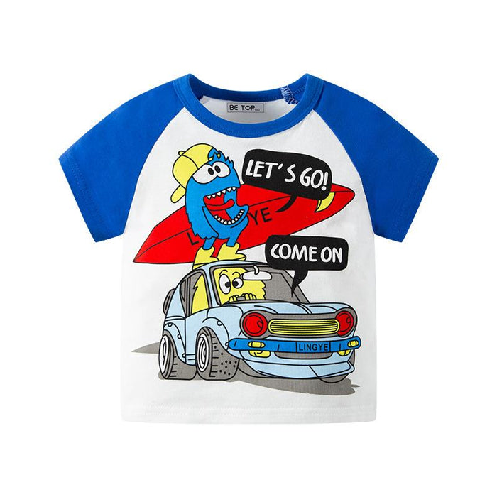 Children's short sleeve T-shirt insert sleeve contrast colour boys' top hair substitute