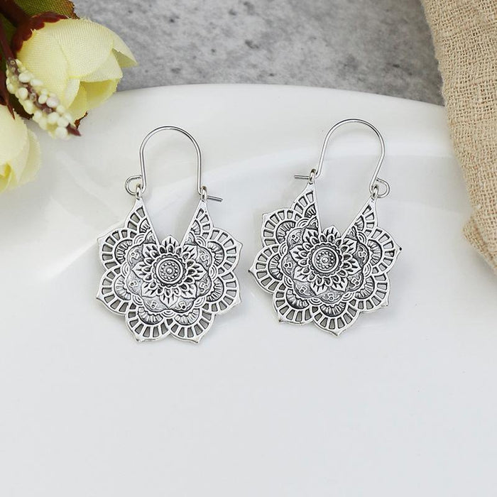 National Style Metal Hollowed Out Flower Earrings Jewelry