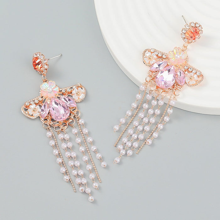 Large coloured Rhinestone Tassel Drop Earrings