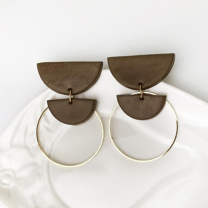 Metal Geometric Handmade Soft Pottery Half Moon Earrings