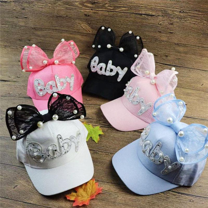 Summer BABY Bow Beads Girls Children's Baseball Cap