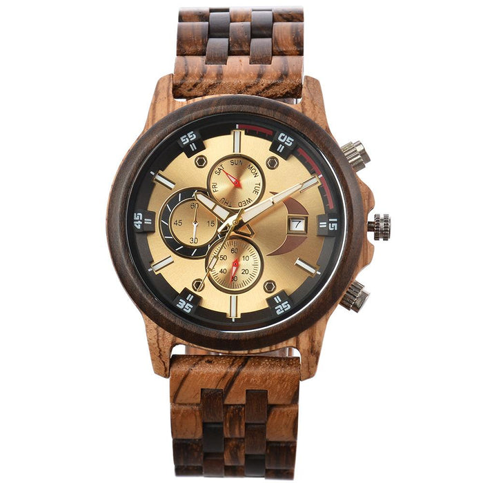 New Men's Business Multifunctional Luminous Wooden Quartz Watch