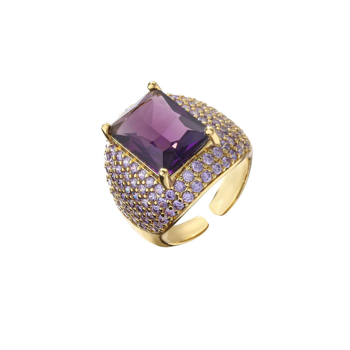 Colourful Square Zircon Inlaid Ring