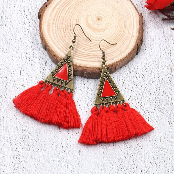 Fashion Ethnic Wool Tassel Pendant Earrings Jewelry