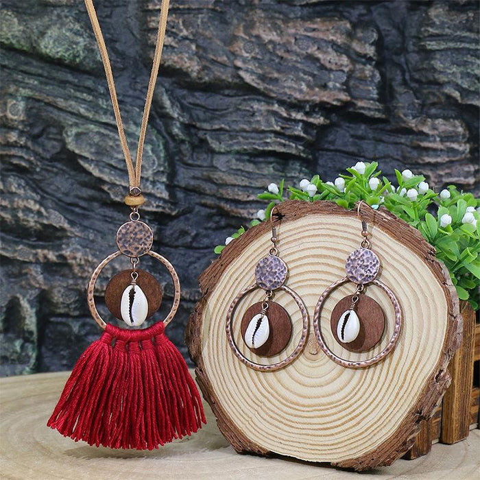 Fashion Exaggerated Geometric Hollowed Tassel Pendant Necklace Earrings Set