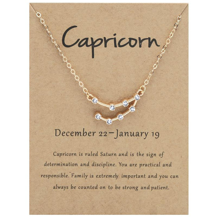 Twelve Constellations Diamond Inlaid Brown Card Clavicle Chain