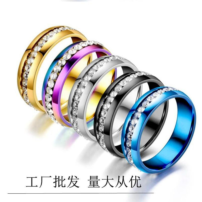 Titanium Steel Single Row Diamond Ring