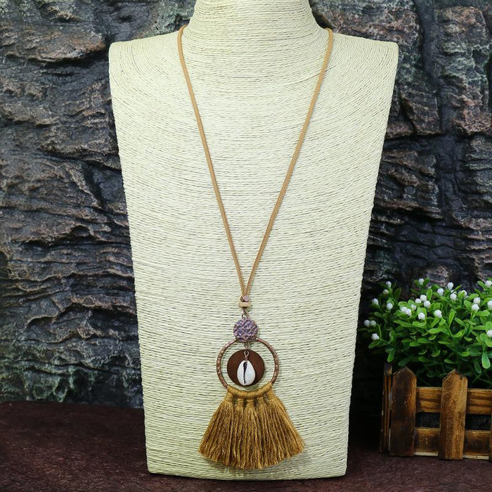 Fashion Exaggerated Geometric Hollowed Tassel Pendant Necklace Earrings Set