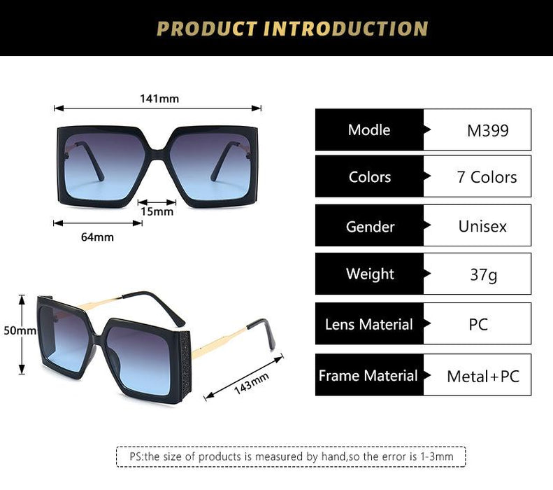 Square large frame Sequin light luxury Sunglasses