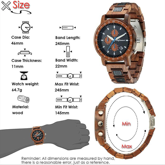 Men's Sports Multifunctional Wood Business Quartz Watch