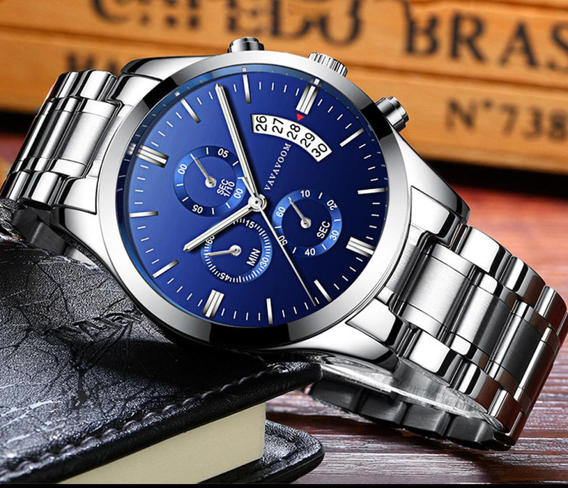 Mens Stainless Steel Band Business Casual Calendar Waterproof Quartz Watch