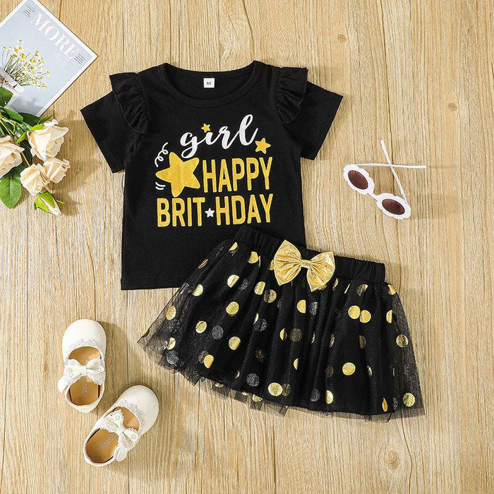 Girls' Summer Happy Birthday Mesh Skirt Set