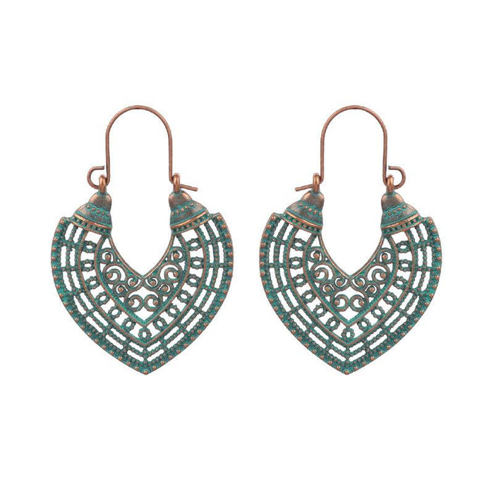 Retro geometric alloy national bronze Flower Leaf Earrings