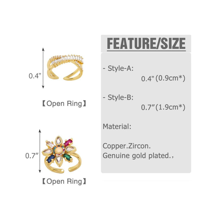 Personalized Colorful Zircon Flower Ring with Adjustable Opening