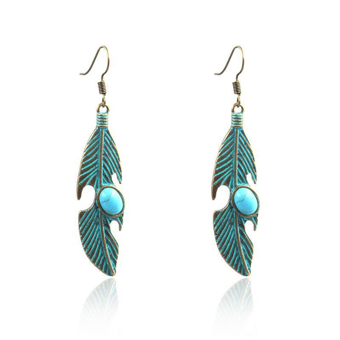 Retro geometric alloy national bronze Flower Leaf Earrings