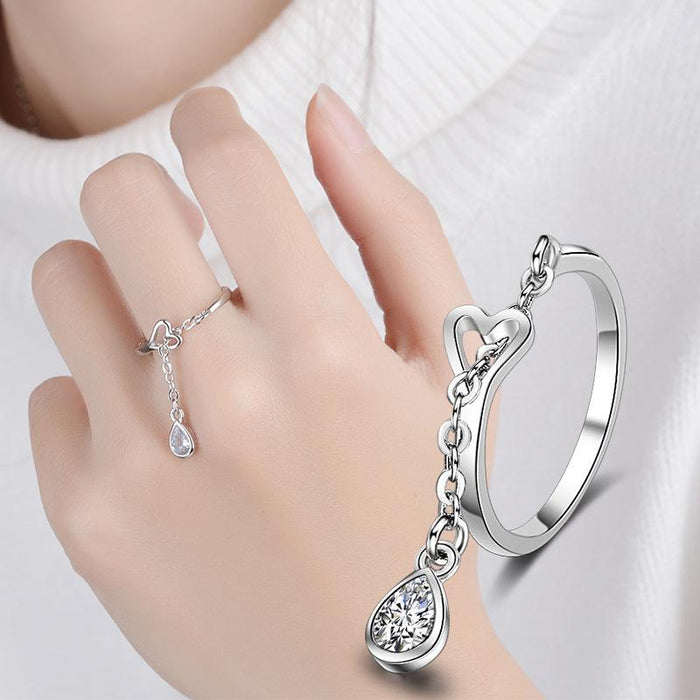 New Fashion Zircon Water Drop Opening Ring