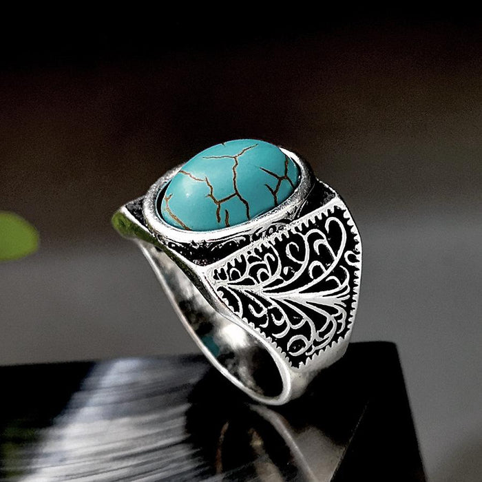 Vintage Turquoise Ring Personality Vine Carved Ring