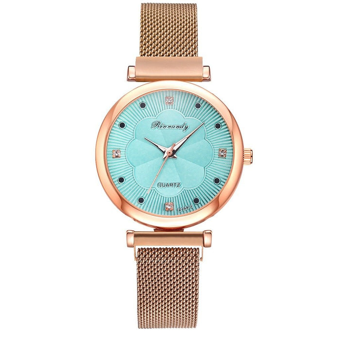 Simple Flower Dial Alloy Mesh Belt Quartz Watch Llz22227