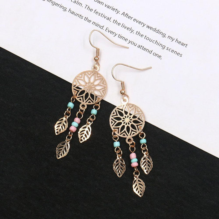 Fashion Geometric Circular Hollow Leaf Alloy Pattern Earrings