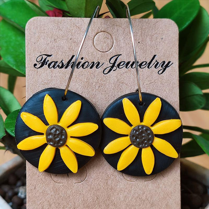 Spring and Summer Wind Sunflower Hand Made Flower Soft Pottery Earrings