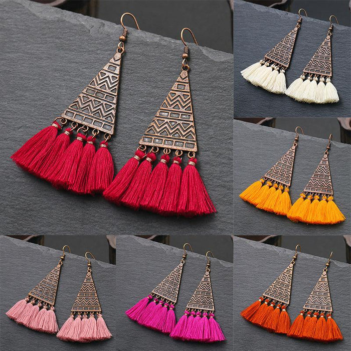 Vintage Tassel Earrings Women's Bohemian Long Pendant Earrings