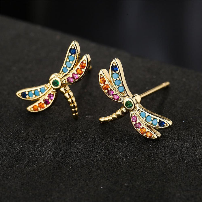 Small and Exquisite Gold Dragonfly Shaped Earrings