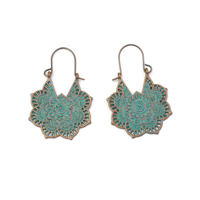 National Style Metal Hollowed Out Flower Earrings Jewelry