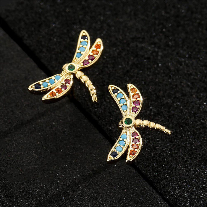 Small and Exquisite Gold Dragonfly Shaped Earrings