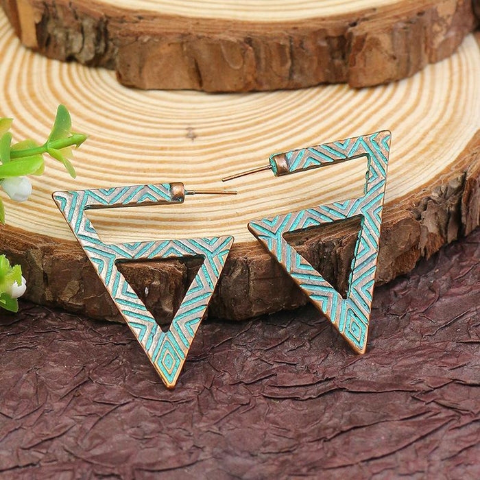 Retro geometric alloy national bronze Flower Leaf Earrings