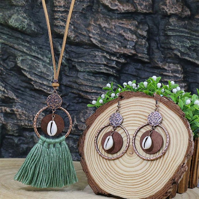 Fashion Exaggerated Geometric Hollowed Tassel Pendant Necklace Earrings Set