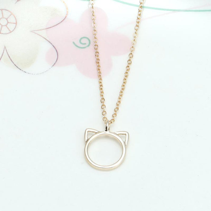 Hollowed Out Cat Ear Necklace Animal Pendant Card Clavicle Chain