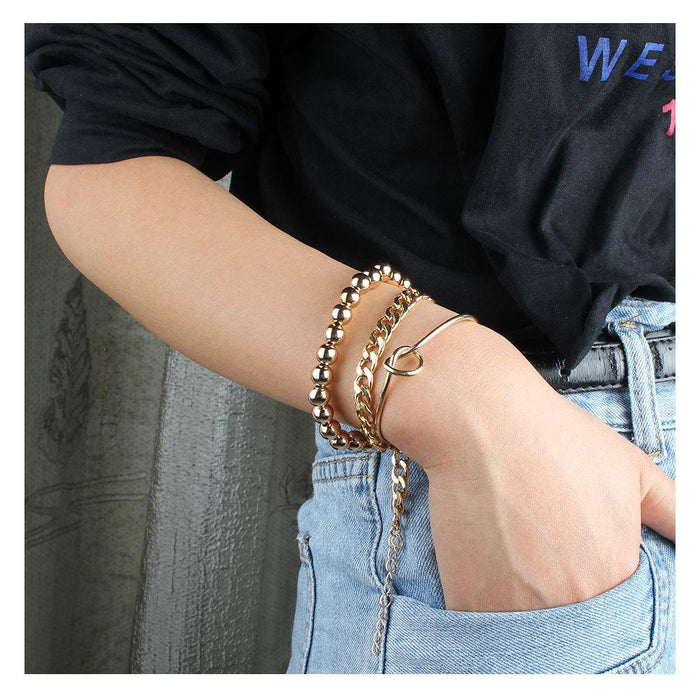 Simple Gold Round Bead Knotted Bracelet Multilayer Women's Bracelet