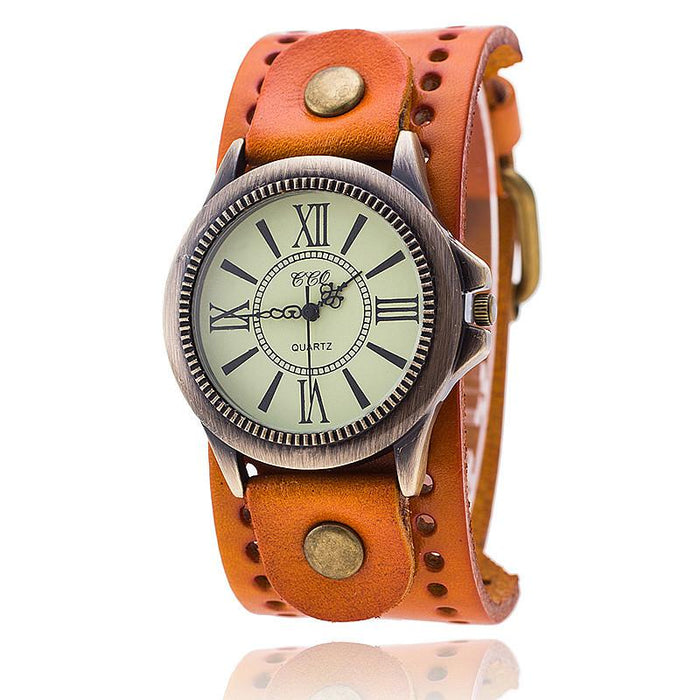 Popular Genuine Cowhide Watch Retro Roman Literal Wristwatch Sports Quartz