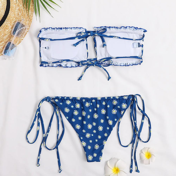 New Sexy Floral Lace Up Split Swimsuit Bikini